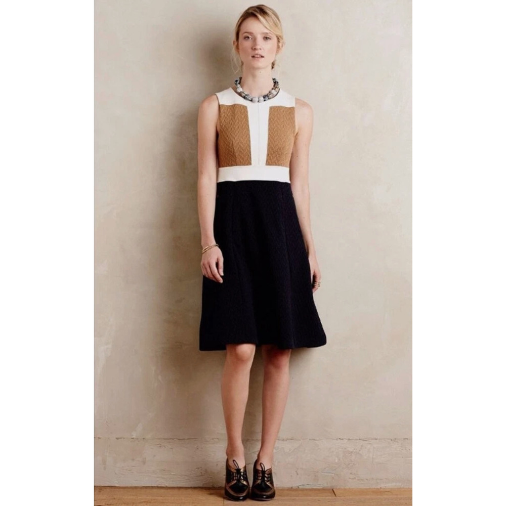 Anthropologie Maeve Cable Knit Colorblock Dress Women's 4 Side Buttons Pockets